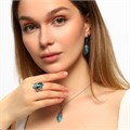 Крупный комплект ювелирной бижутерии серьги, кулон и кольцо 20 р, покрытие: посеребрение, вставка: бирюза, арт.213.318-20 213.318-20