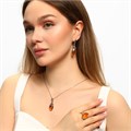 Крупный комплект ювелирной бижутерии серьги, кулон и кольцо 18 р, покрытие: посеребрение, вставка: янтарь, арт.213.317-18 213.317-18