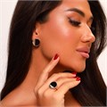 Комплект ювелирной бижутерии коллекция "Дубай" в форме кругов серьги и кольцо 19 р, покрытие: позолота, вставка: искусственный камень, цвет: черный, арт.215.107-19 215.107-19