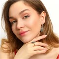Комплект ювелирной бижутерии Итальянское золото (покрытие желтое 14к), серьги и кольцо 19 р, покрытие позолота и посеребрение, вставка: фианит, цвет: прозрачный и зеленый, арт. 213.067-19 213.067-19