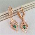 Серьги висячие с зелеными камнями, покрытие позолота 585 пробы, арт.212.055 212.055