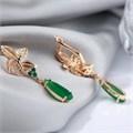 Серьги висячие с зеленым камнем, покрытие позолота 585 пробы,H0774, арт.212.036 212.036
