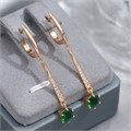 Серьги висячие с зеленым камнем, покрытие позолота 585 пробы,H0571, арт.212.038 212.038