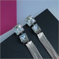 Серьги бижутерия висячие цепочки с крупным камнем, вставка: фианиты, цвет: прозрачный, арт.101.260 101.260