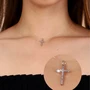Кулон на леске с крестиком с цирконами, покрытие: посеребрение, цвет камня: белый, арт. 032.355 032.355