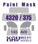 KAV M43 011  инструменты для работы с краской  Маска на остекление УР@Л-4320/375 (AVD)  (1:43) 2000000174556