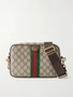 Сумка на плечо Ophidia из кожи и канвы с принтом и отделкой из тесьмы GUCCI, бежевый 47361243