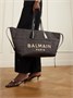Сумка-тоут из рафии с отделкой из кожи Track BALMAIN, черный 47338695