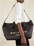 Сумка-тоут из рафии с отделкой из кожи Track BALMAIN, черный 47338695