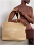 Сумка-тоут из плетеной рафии с вышитым логотипом Avenue JIMMY CHOO, бежевый 47338607