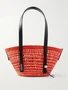 Маленькая сумка-корзина через плечо из рафии LOEWE + Paula's Ibiza Braid Basket с кожаной отделкой, красный 47373213