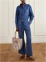 Сумка-ведро из рафии VALENTINO GARAVANI Vlogo Signature небольшая, с декоративным элементом и кожаной отделкой в полоску, голубой 47351207