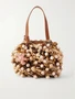 Мини-сумка с кожаной отделкой и бусинами из плетеной рафии Pom Pom Aquazzura, бежевый 47359025