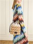 Маленькая полосатая сумка-ведро из рафии с кожаной отделкой Missoni, бежевый 47358056