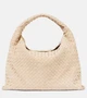 Hop Large Intrecciato плечевая сумка из замши Bottega Veneta, Ecru-Muse Brass 25641932