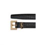 Тонкий ремень Cassandre с квадратной пряжкой из кожи с тиснением под крокодила Saint Laurent, цвет Black 6774359