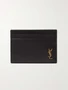 Кожаный картхолдер с аппликацией логотипа SAINT LAURENT, черный 2092892