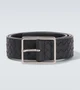 Кожаный ремень Piccolo Intrecciato Bottega Veneta, Black-Silver 25625936