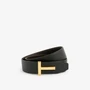 Двусторонний ремень из зернистой кожи с Т-образным логотипом Tom Ford, черный 6399074