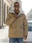 Парка мужская зимняя удлиненная с мехом горчичного цвета 8757G 763138651
