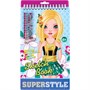 89634 Блокнот с трафаретами и наклейками Superstyle 140*240мм. В наборе: 1 лист со стразами, инструкция, 3 листа с наклейками, 5 листов с трафаретами, 36 листов с эскизами, 4 дизайна. 858847894