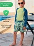 Костюм купальный для мальчика Amarobaby Surf (в наборе: шорты и лонгслив), оливковый/синий АВ-ODN26-41SF/4020-98