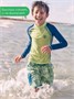 Костюм купальный для мальчика Amarobaby Surf (в наборе: шорты и лонгслив), оливковый/синий АВ-ODN26-41SF/4020-98