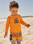 Костюм купальный солнцезащитный для мальчика Amarobaby Wave (шорты, лонгслив), оранжевый АВ-OD26-41WE/05-98