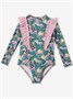 Купальник слитный для девочки на молнии с длинным рукавом  Amarobaby Tropic, розовый/зелёный АВ-OD26-41TC/0613-92