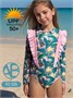 Купальник слитный для девочки на молнии с длинным рукавом  Amarobaby Tropic, розовый/зелёный АВ-OD26-41TC/0613-92
