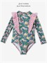 Купальник слитный для девочки на молнии с длинным рукавом  Amarobaby Tropic, розовый/зелёный АВ-OD26-41TC/0613-92