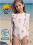 Купальник слитный для девочки на молнии с длинным рукавом Amarobaby Floral Symphony, молочный АВ-OD26-41FS/33-92