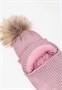 Шапка балаклава с меховым помпоном детская Amarobaby Pure Love Pompon вязаная, пудровый AB-OD24-PLPO16/27-50