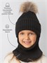 Шапка балаклава с меховым помпоном детская Amarobaby Pure Love Pompon вязаная, черный AB-OD24-PLPO16/09-50