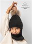 Шапка балаклава с меховым помпоном детская Amarobaby Pure Love Pompon вязаная, черный AB-OD24-PLPO16/09-50