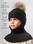Шапка балаклава с меховым помпоном детская Amarobaby Pure Love Pompon вязаная, черный AB-OD24-PLPO16/09-50