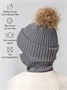 Шапка балаклава с меховым помпоном детская Amarobaby Pure Love Pompon вязаная, серый AB-OD24-PLPO16/11-50