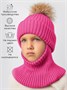 Шапка балаклава с меховым помпоном детская Amarobaby Pure Love Pompon вязаная, фуксия AB-OD24-PLPO16/25-50