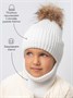 Шапка балаклава с меховым помпоном детская Amarobaby Pure Love Pompon вязаная, молочный AB-OD24-PLPO16/33-50
