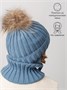 Шапка с помпоном на завязках со снудом детская Amarobaby Pure Love Snow вязаная, голубой AB-OD24-PLSN16/19-44
