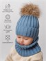 Шапка с помпоном на завязках со снудом детская Amarobaby Pure Love Snow вязаная, голубой AB-OD24-PLSN16/19-44