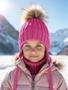 Шапка с помпоном на завязках со снудом детская Amarobaby Pure Love Snow вязаная, фуксия AB-OD24-PLSN16/25-44