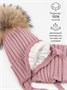 Шапка с помпоном на завязках со снудом детская Amarobaby Pure Love Snow вязаная, пудровый AB-OD24-PLSN16/27-44