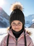 Шапка с помпоном на завязках со снудом детская Amarobaby Pure Love Snow вязаная, черный AB-OD24-PLSN16/09-44