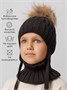 Шапка с помпоном на завязках со снудом детская Amarobaby Pure Love Snow вязаная, черный AB-OD24-PLSN16/09-44