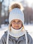 Шапка c помпоном на завязках со снудом детская Amarobaby Pure Love Snow вязаная, молочный AB-OD24-PLSN16/33-44