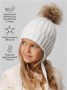 Шапка c помпоном на завязках со снудом детская Amarobaby Pure Love Snow вязаная, молочный AB-OD24-PLSN16/33-44