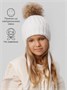 Шапка c помпоном на завязках со снудом детская Amarobaby Pure Love Snow вязаная, молочный AB-OD24-PLSN16/33-44