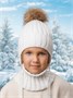 Шапка c помпоном на завязках со снудом детская Amarobaby Pure Love Snow вязаная, молочный AB-OD24-PLSN16/33-44