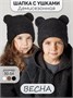 Шапка плюшевая с ушками мишки детская Amarobaby Plush, черный AB-OD24-P16/09-50